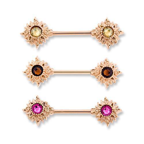 14g PVD Rose Gold Nipple Jewelry Set — Prong-Set Jeweled Straight Barbells  and Captive Bead Rings – Painful Pleasures