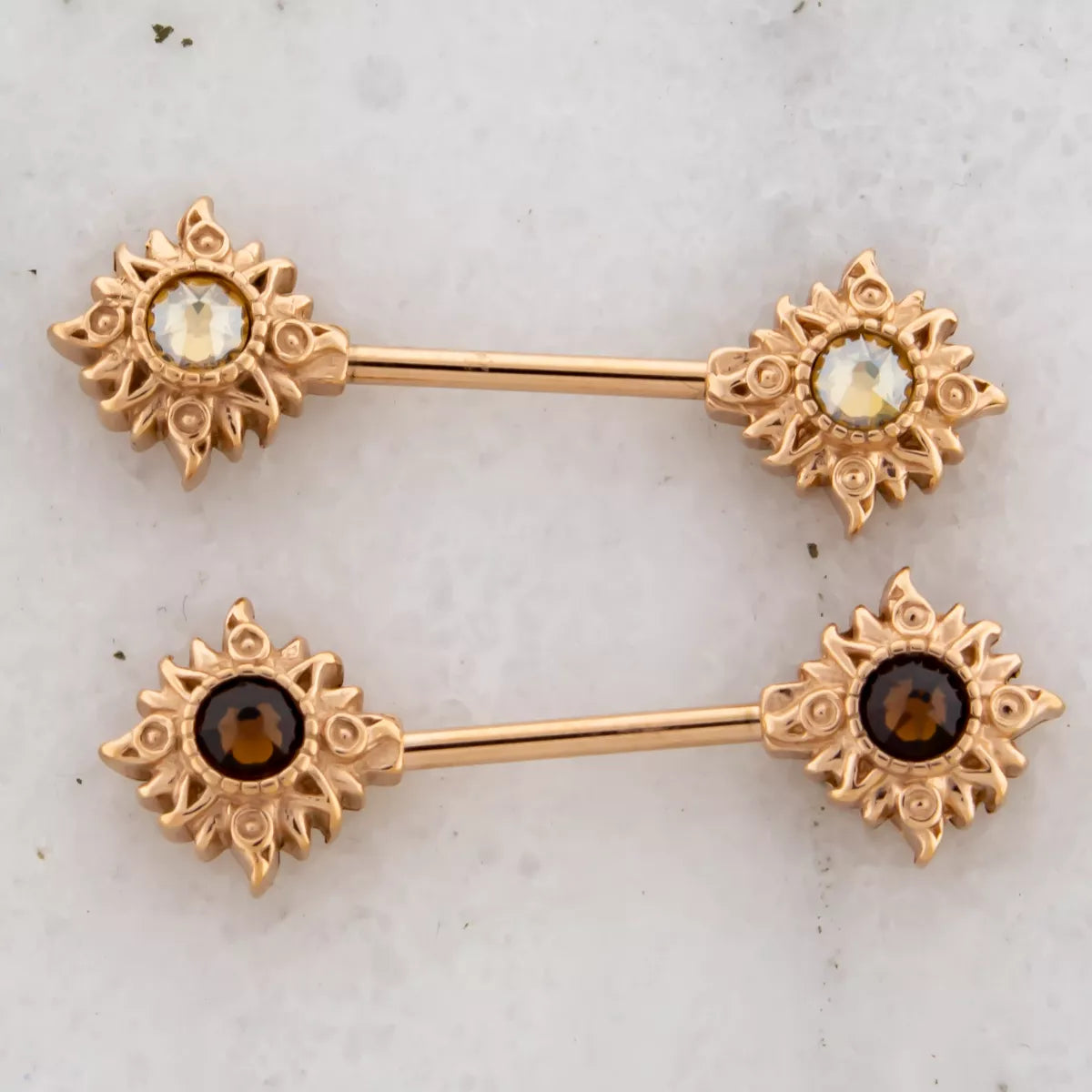 Nipple Barbell Rose Gold Sun Nipple Barbell Gem Center - 1 Piece -Rebel Bod-RebelBod