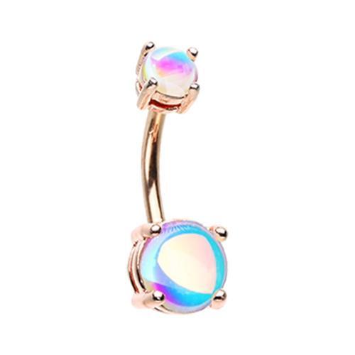 Rose Gold Synthetic Moonstone illuminating Prong Set Belly Button Ring