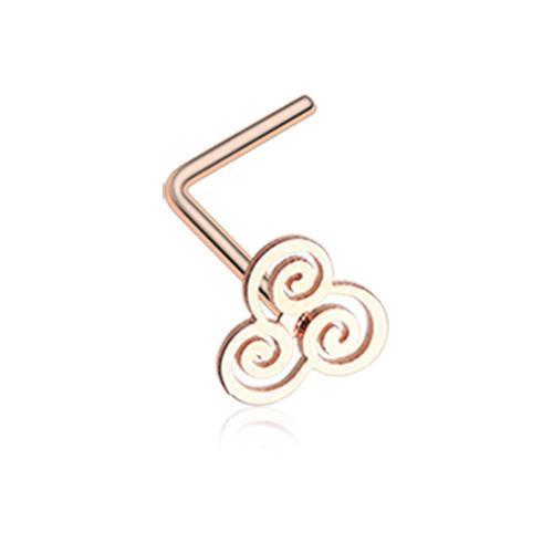 Rose Gold Trinity Swirl L-Shaped Nose Ring - Rebel Bod