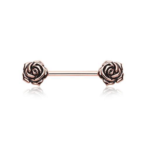 Rose Gold Vintage Rose Flower Nipple Barbell - 1 Piece