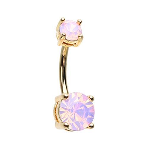 Rose Water Opal Golden Opalescent Brilliant Sparkle Gem Prong Set Belly Button Ring