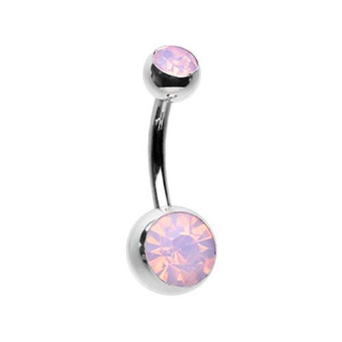 Rose Water Opal Opalite Double Gem Ball Belly Button Ring