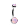 Rose Water Opal Opalite Double Gem Ball Steel Belly Button Ring
