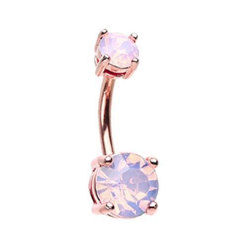 Belly Ring - No Dangle Rose Water Opal Rose Gold Opalescent Brilliant Sparkle Gem Prong Set Belly Button Ring -Rebel Bod-RebelBod