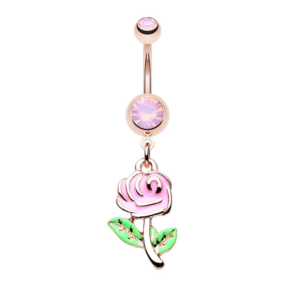 Rose Water Opal Rose Gold Pastel Rose Flower Belly Button Ring