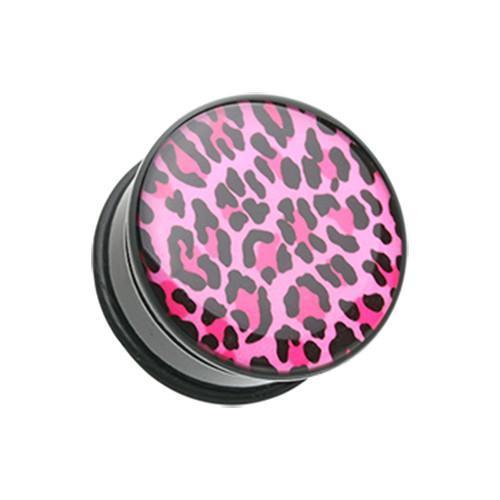 Roseate Pink Leopard Print Single Flared Ear Gauge Plug - 1 Pair