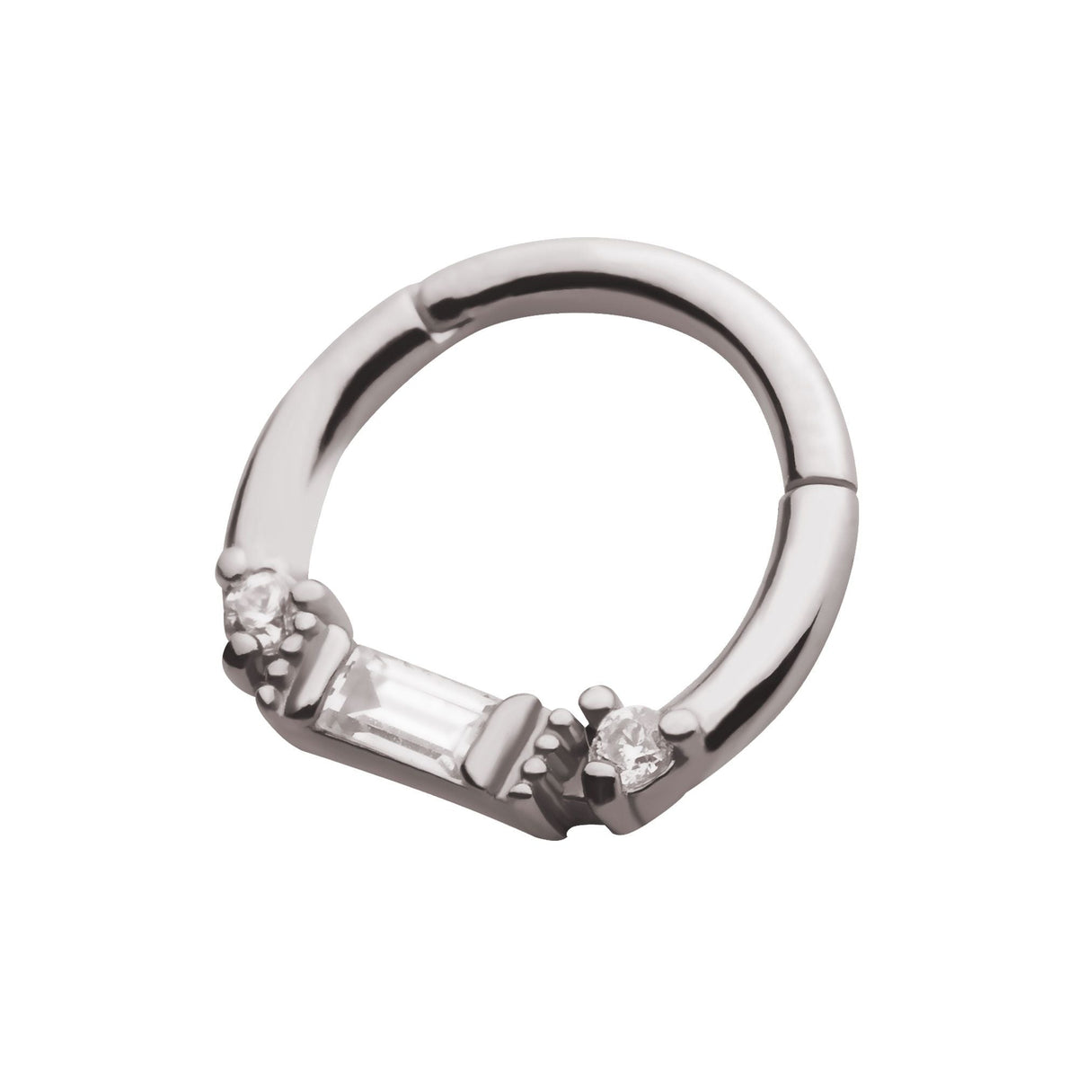 Clicker - Cartilage | Septum Round Baguette Clear CZ Beaded Edge Front Facing Hinged Segment Clicker - 1 Piece -Rebel Bod-RebelBod