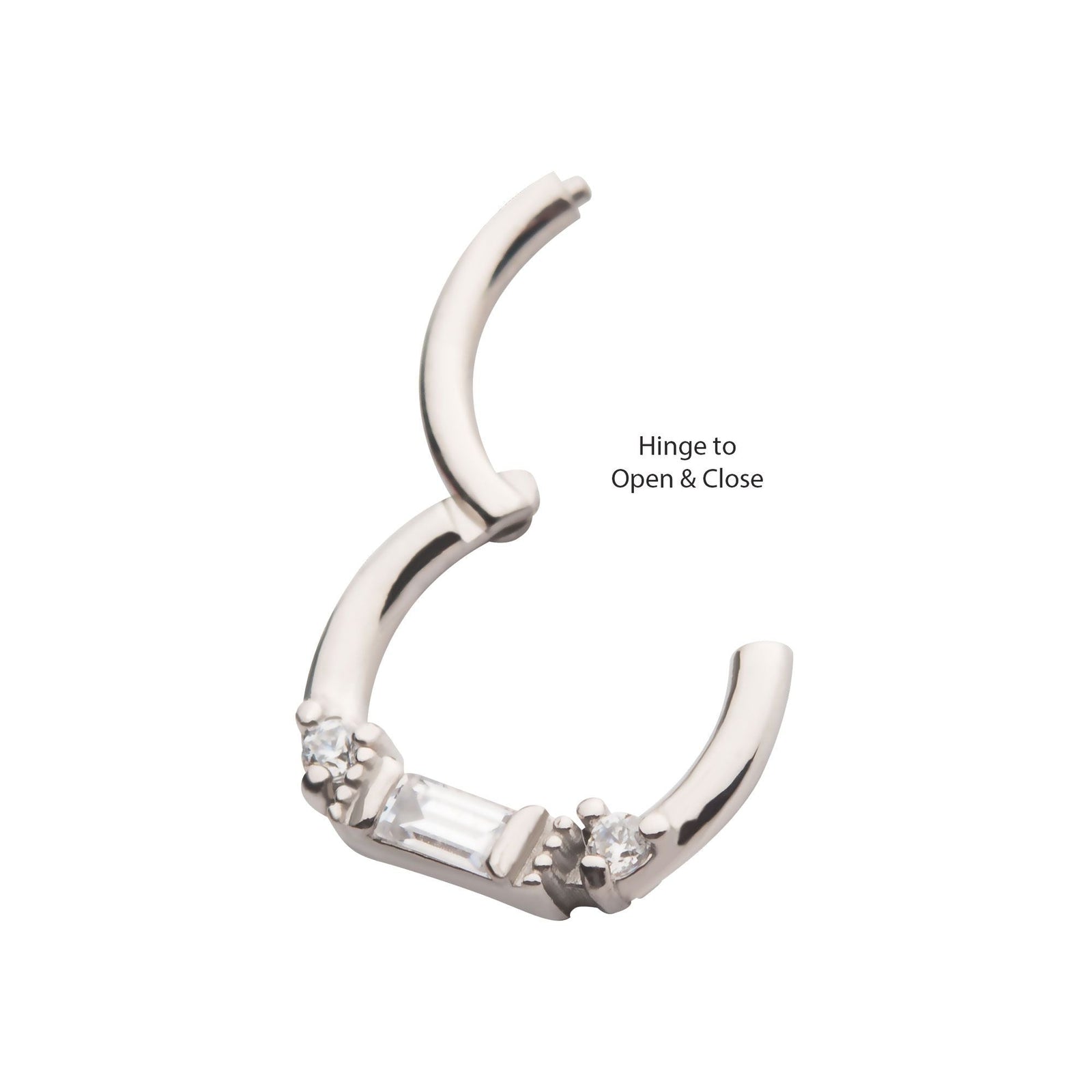 Clicker - Cartilage | Septum Round Baguette Clear CZ Beaded Edge Front Facing Hinged Segment Clicker - 1 Piece -Rebel Bod-RebelBod