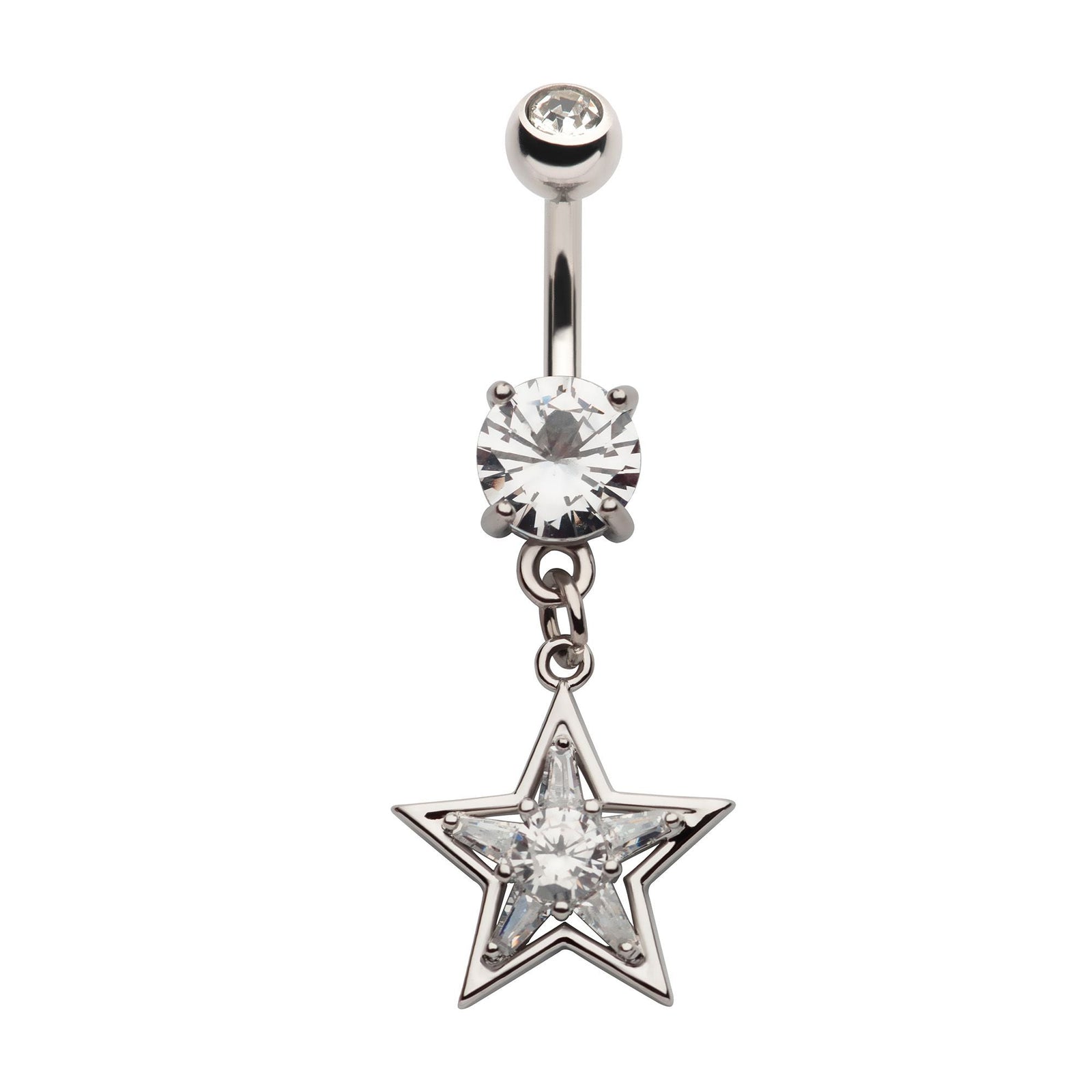 Belly Round Baguette Clear CZ Star Dangle Navel nesl-22047c -Rebel Bod-RebelBod