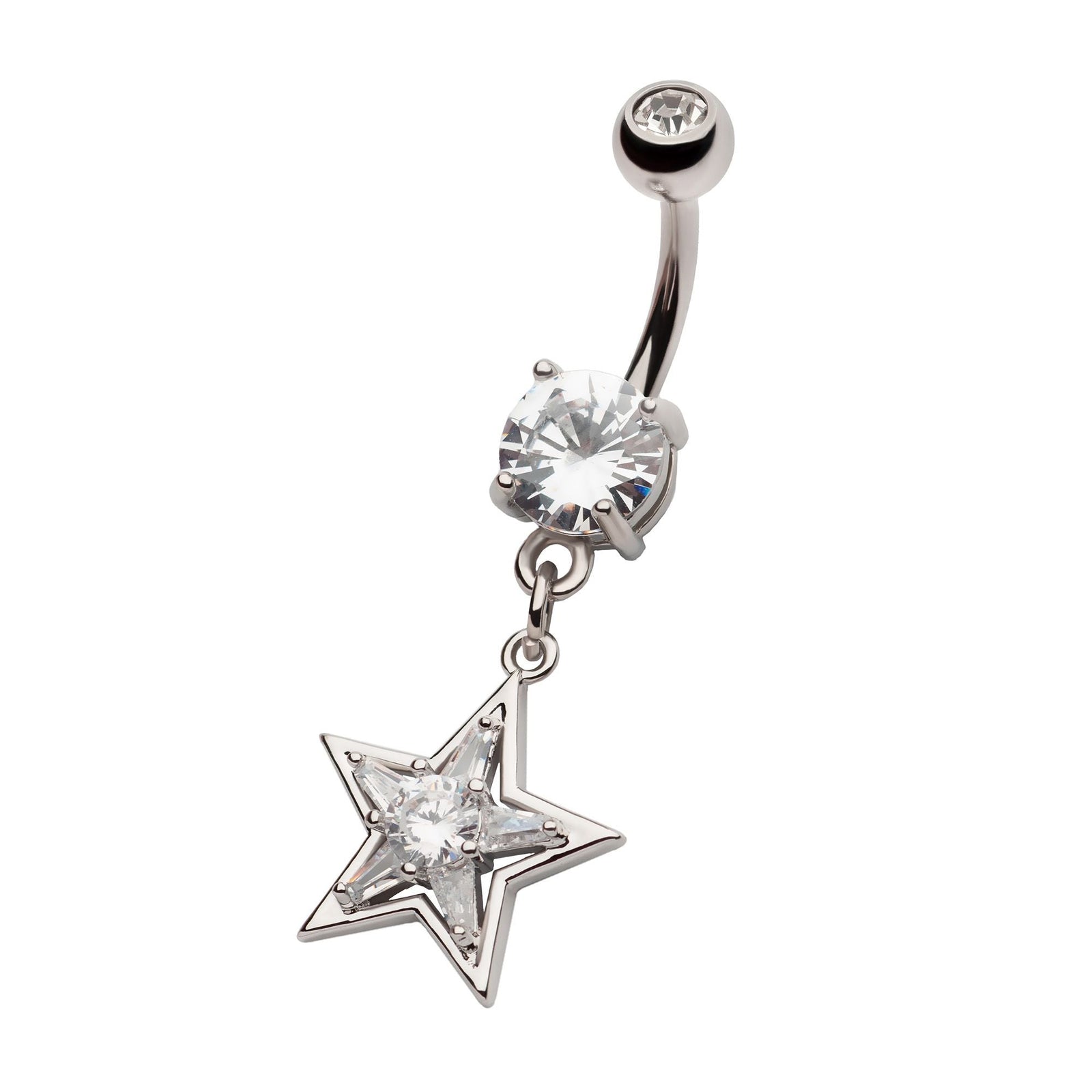 Belly Round Baguette Clear CZ Star Dangle Navel nesl-22047c -Rebel Bod-RebelBod