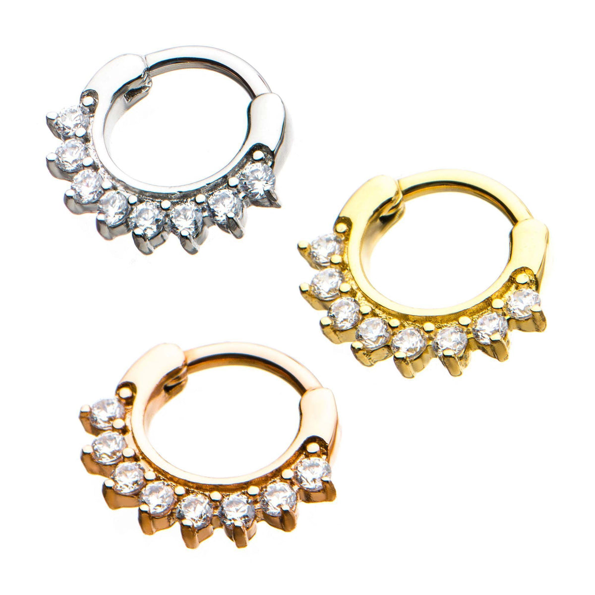 Clicker - Cartilage | Septum Rounded Septum Clicker / Daith Clicker with a Row of 8 Gems - 1 Piece sbvsept17510 -Rebel Bod-RebelBod