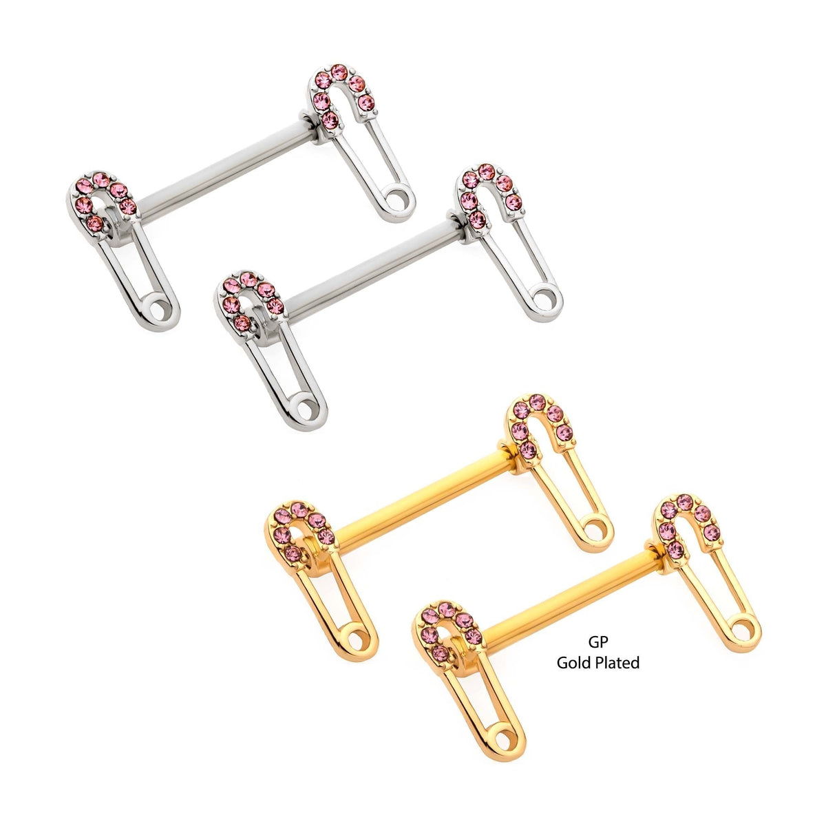 Nipple Safety Pin Pink Glass Gems Nipple Barbell -Rebel Bod-RebelBod