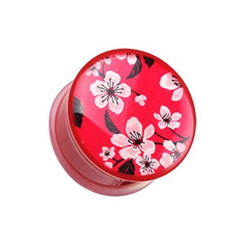 Sakura Cherry Blossom Single Flared Ear Gauge Plug - 1 Pair