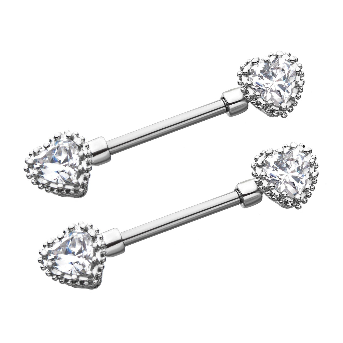 Nipple Scalloped Edge Heart CZ Nipple Barbell -Rebel Bod-RebelBod