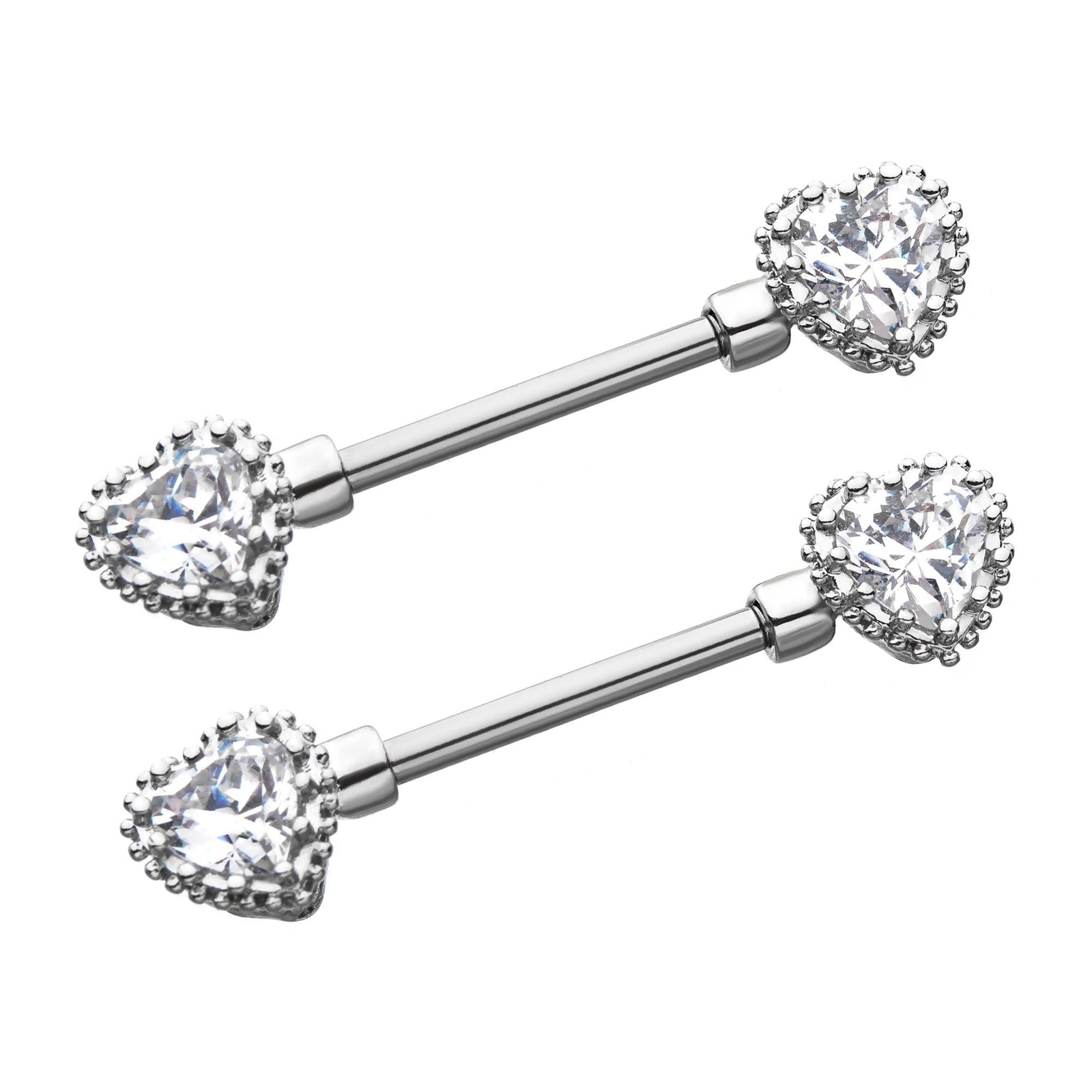 Nipple Scalloped Edge Heart CZ Nipple Barbell -Rebel Bod-RebelBod