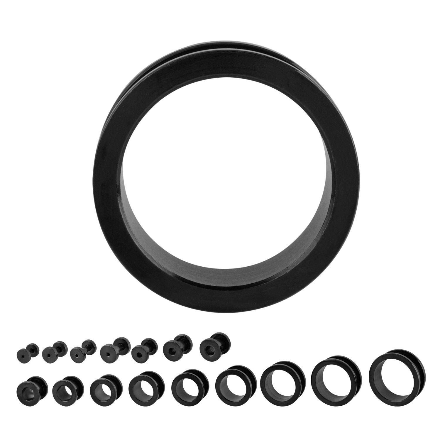 Tunnels - Double Flare Screw Fit Black Titanium Plated Tunnel Plugs - 1 Pair  sbvptsk -Rebel Bod-RebelBod