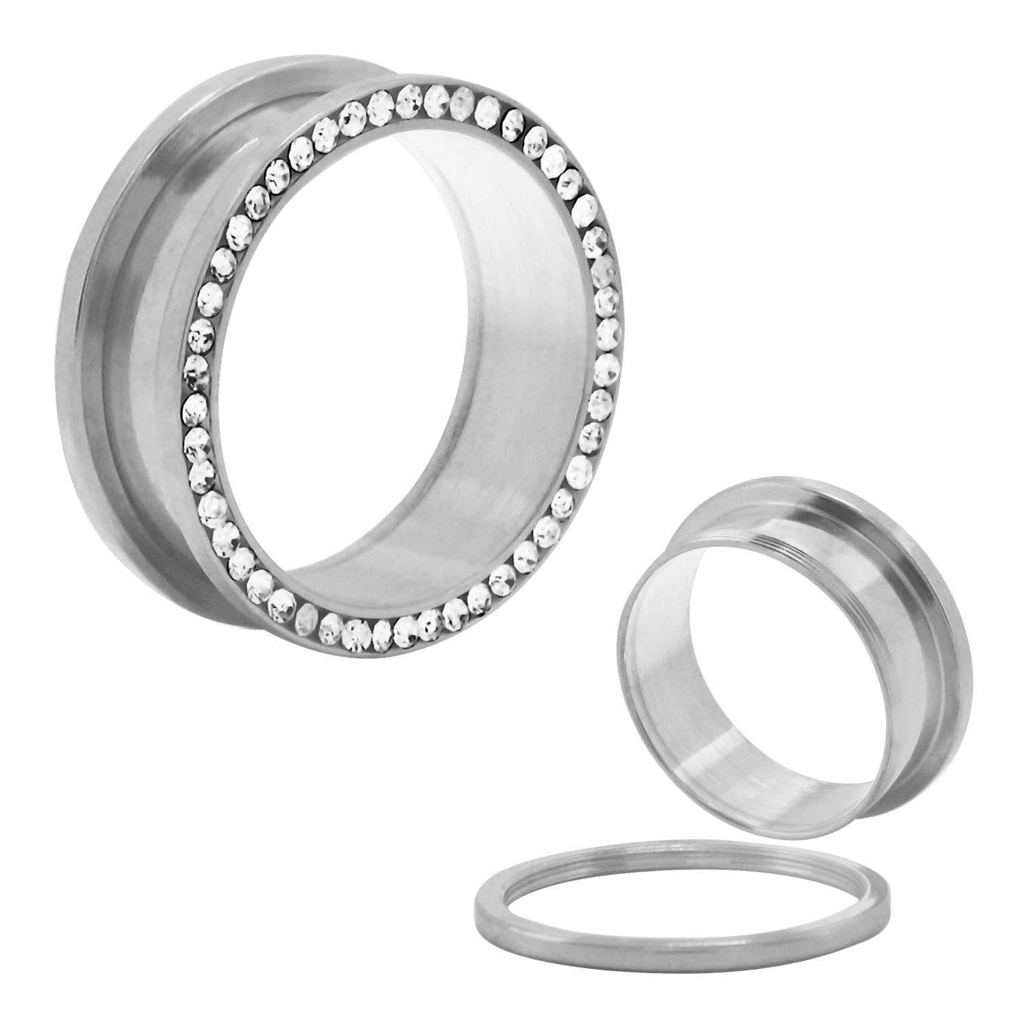 Screw Fit Multigem Clear CZ Double Flared Ear Gauge Tunnel Plugs - 1 Pair