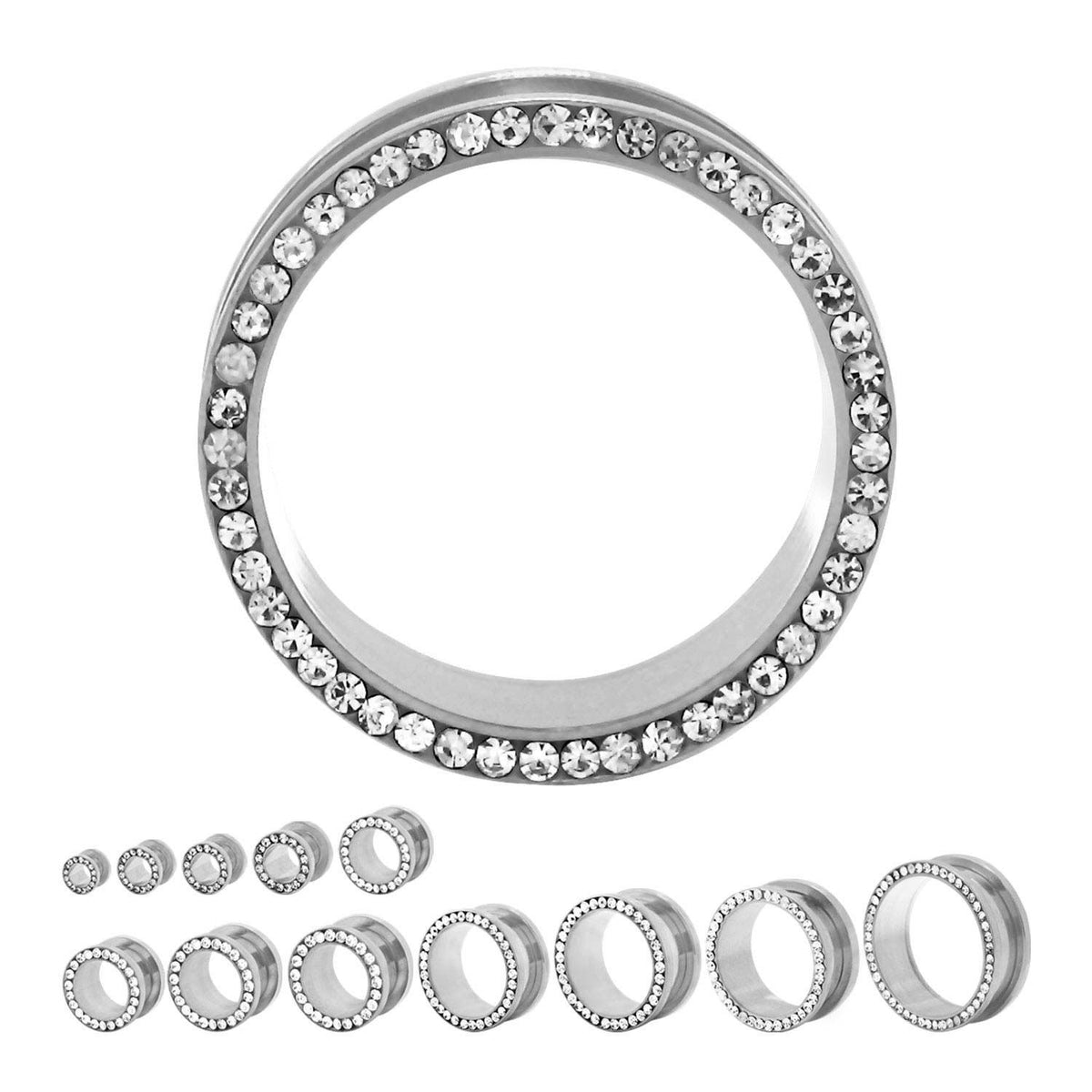 Screw Fit Multigem Clear CZ Double Flared Ear Gauge Tunnel Plugs - 1 Pair