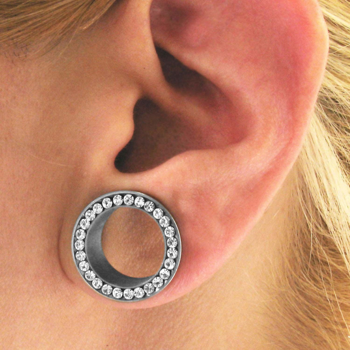 Screw Fit Multigem Clear CZ Double Flared Ear Gauge Tunnel Plugs - 1 Pair