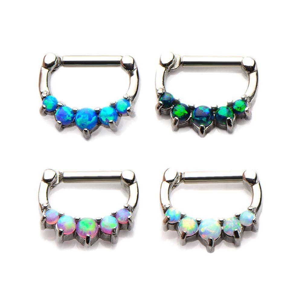 Clicker - Cartilage | Septum Septum Clicker / Daith Clicker with 5 Prong Set Synthetic Opal Cabochons sbvsept4106-p - 1 Piece -Rebel Bod-RebelBod