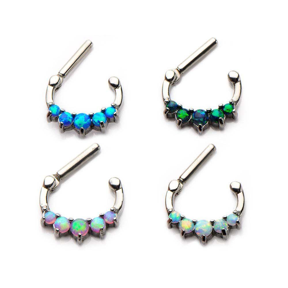 Clicker - Cartilage | Septum Septum Clicker / Daith Clicker with 5 Prong Set Synthetic Opal Cabochons sbvsept4106-p - 1 Piece -Rebel Bod-RebelBod