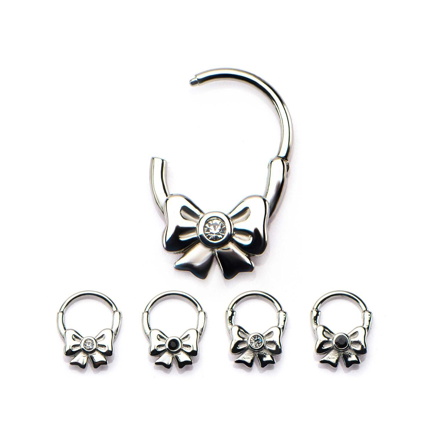 Septum Clicker / Daith Clicker Bow w/ Bezel Set CZ Gems - 1 Piece sbvsepts6610