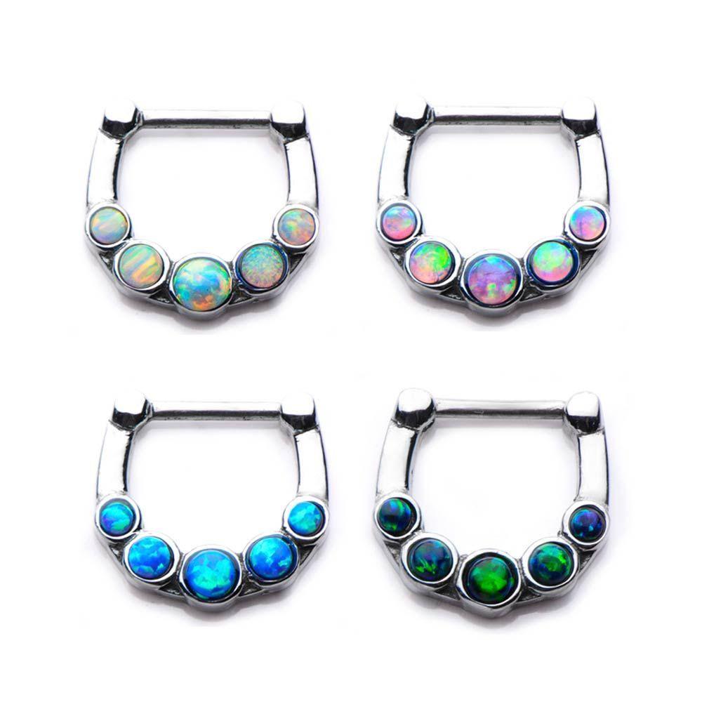 Septum Clicker / Daith Clicker w/ Bonded Synthetic Opal Cabochons sbvsept6108 - 1 Piece