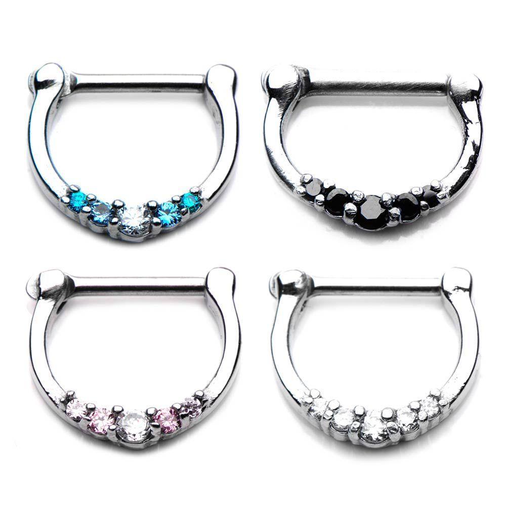 Septum Clicker / Daith Clicker w/ Prong Set CZ Gems sbvsept61082 - 1 Piece