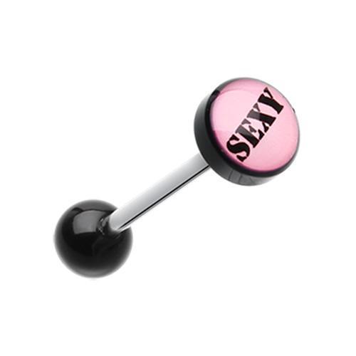 SEXY&#39; Pink Logo Acrylic Barbell Tongue Ring