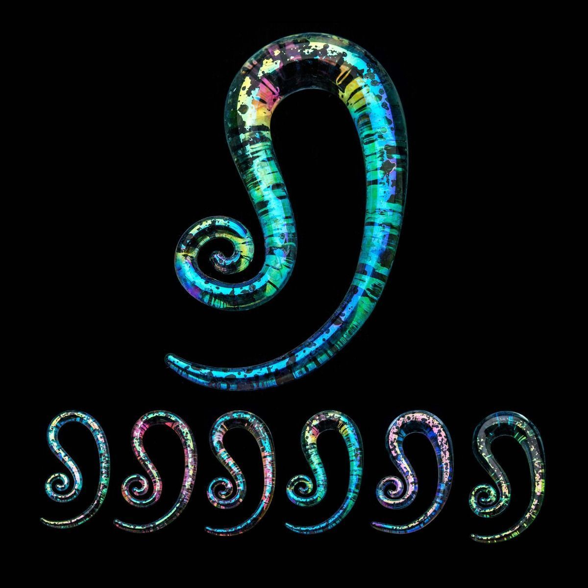 Shimmery Opal Forward Spiral Glass Helix Tapers - 1 Pair