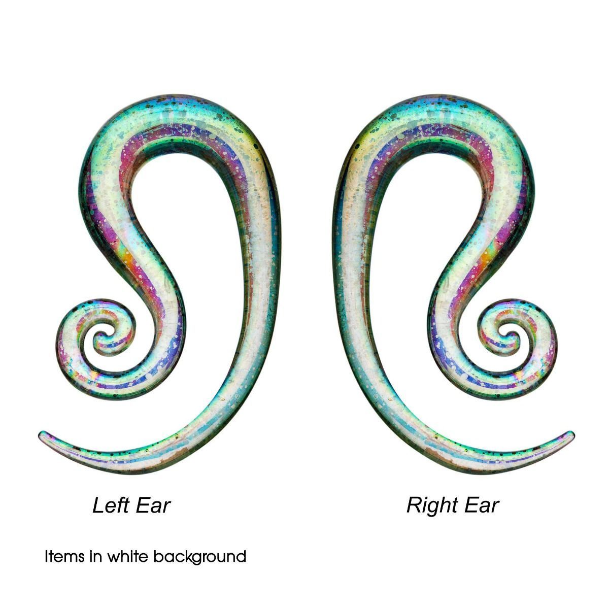 Shimmery Opal Forward Spiral Glass Helix Tapers - 1 Pair