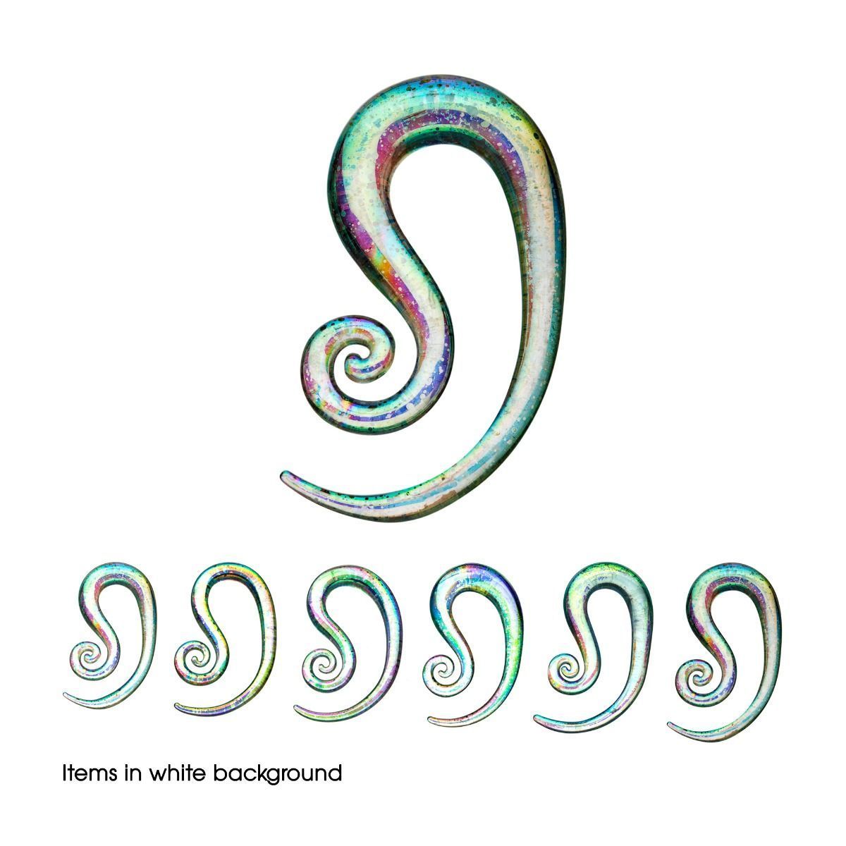 Shimmery Opal Forward Spiral Glass Helix Tapers - 1 Pair