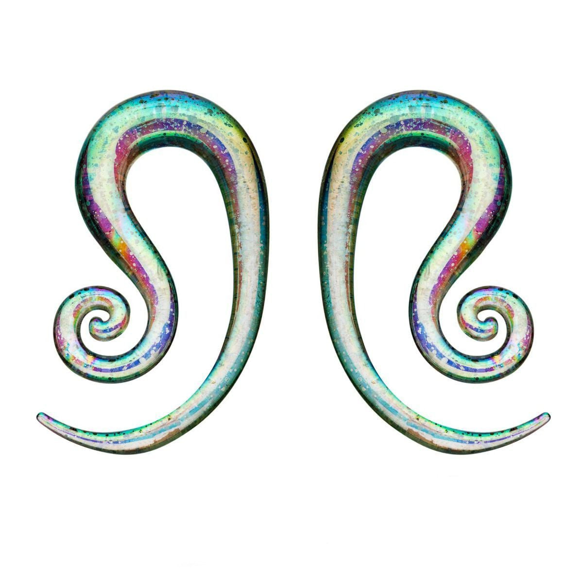 Tapers - Hanging Shimmery Opal Forward Spiral Glass Helix Tapers - 1 Pair  sbvpgshso -Rebel Bod-RebelBod