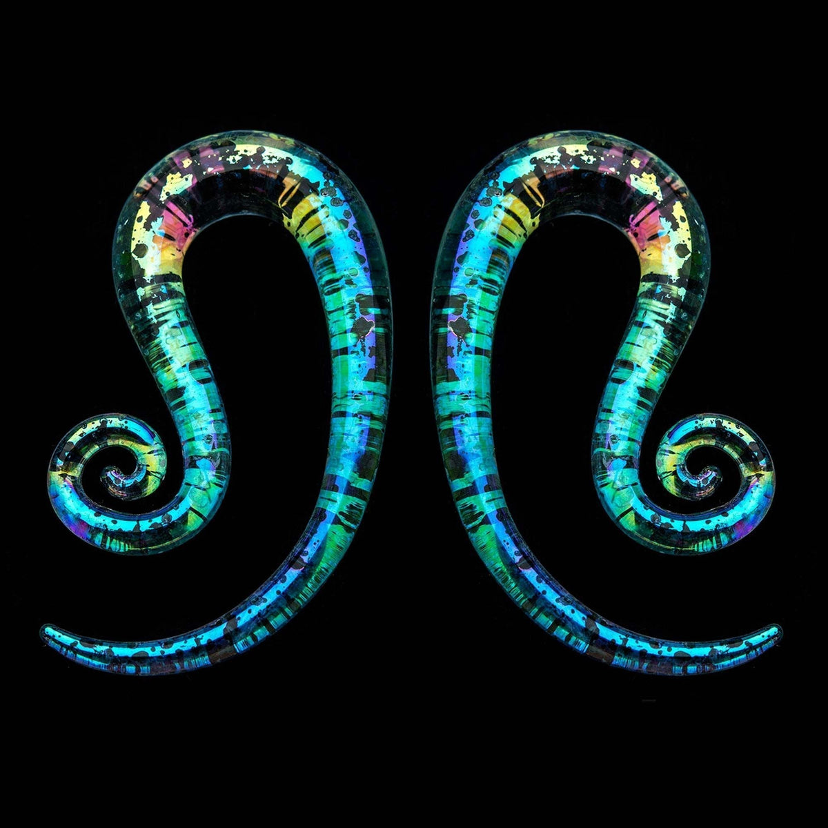 Tapers - Hanging Shimmery Opal Forward Spiral Glass Helix Tapers - 1 Pair  sbvpgshso -Rebel Bod-RebelBod