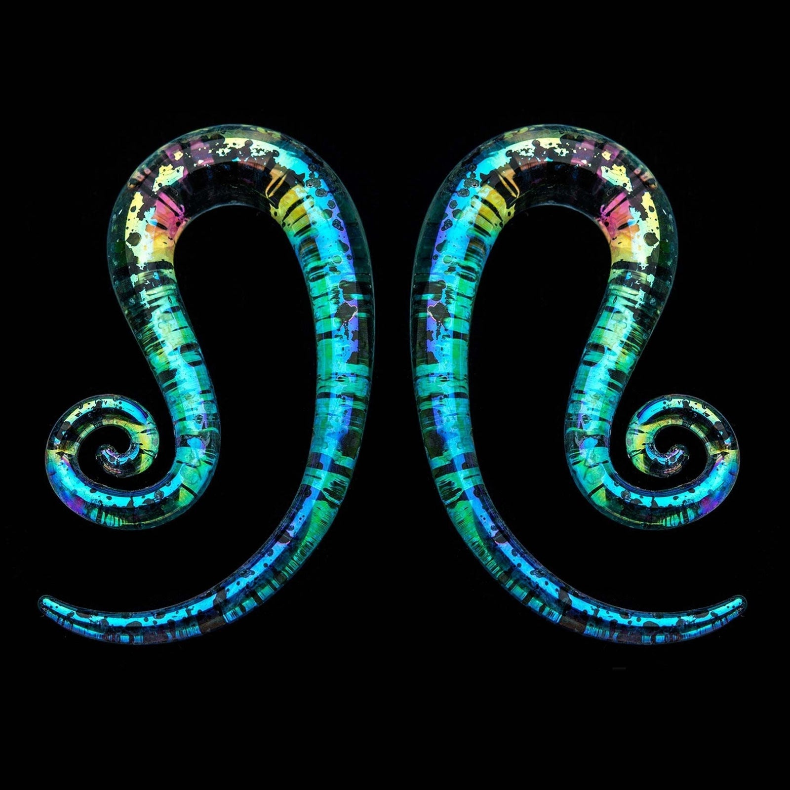 Tapers - Hanging Shimmery Opal Forward Spiral Glass Helix Tapers - 1 Pair  sbvpgshso -Rebel Bod-RebelBod