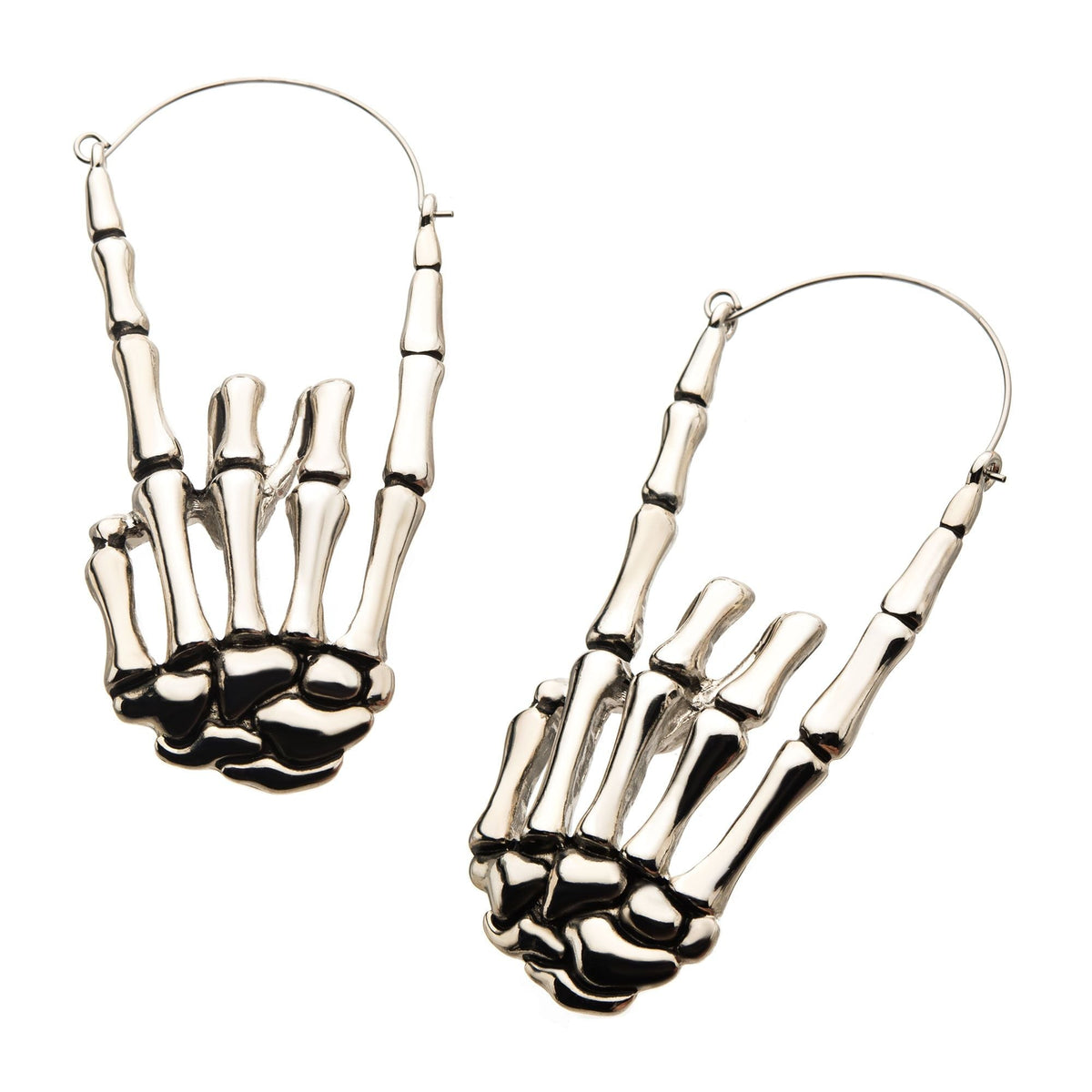 Tapers - Hanging Shiny Finish Steel Skeleton Hand Plug Hoops -Rebel Bod-RebelBod