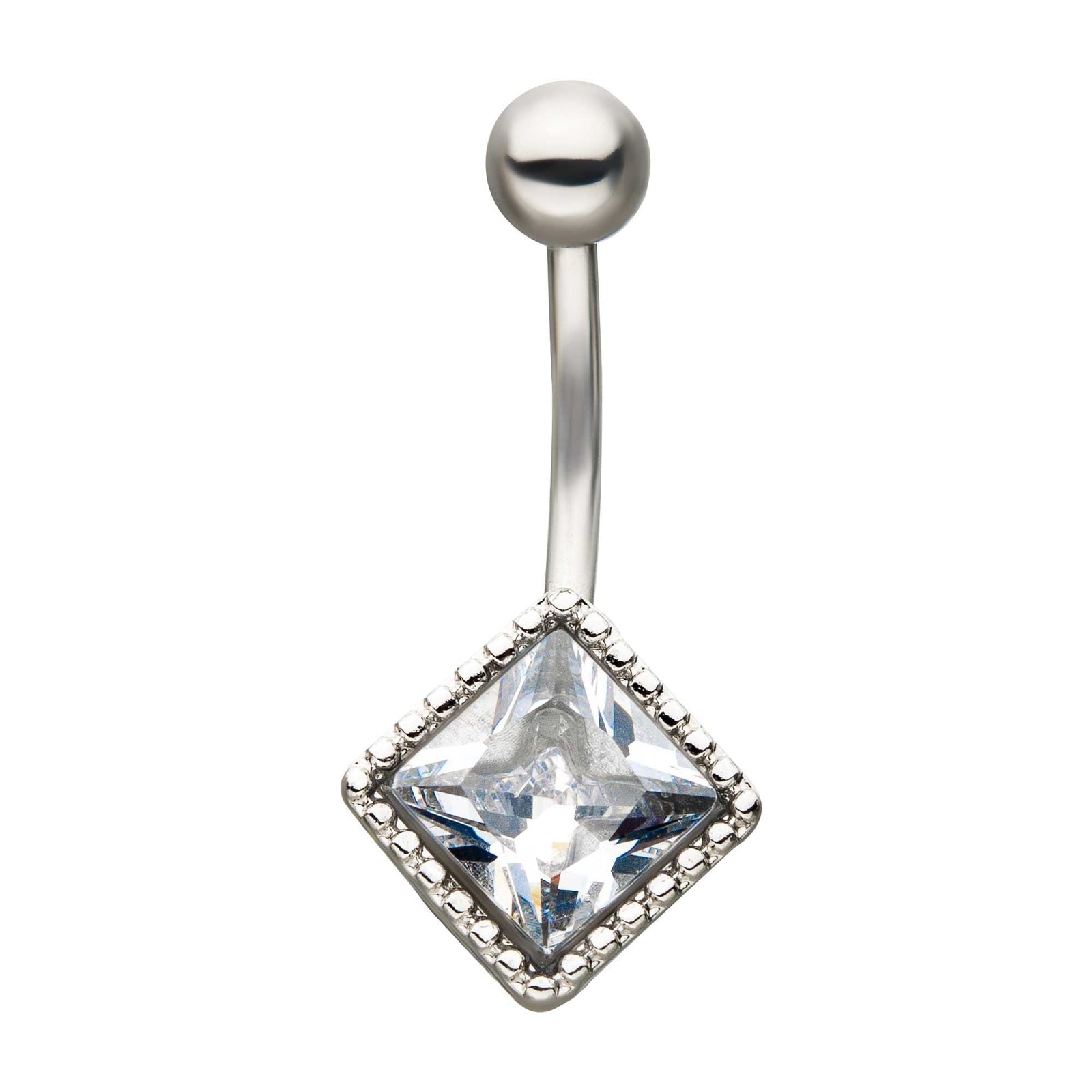 Belly Sideways Square Shaped CZ Gem Fixed Navel -Rebel Bod-RebelBod