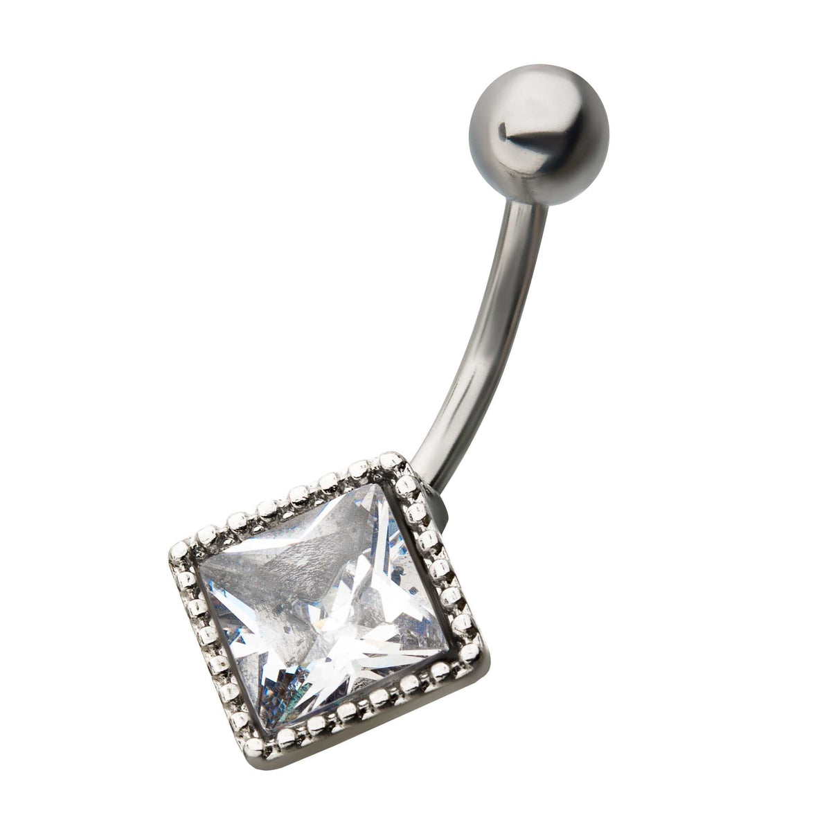 Belly Sideways Square Shaped CZ Gem Fixed Navel -Rebel Bod-RebelBod