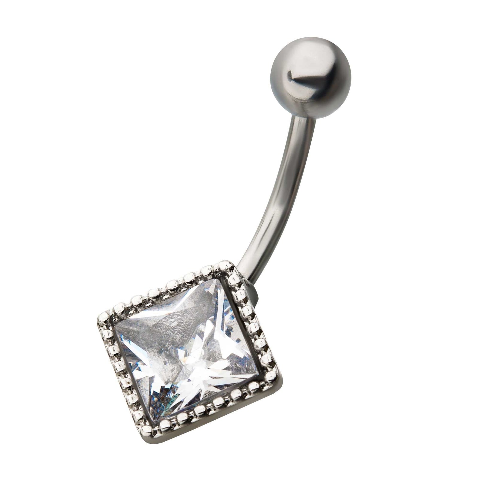 Belly Sideways Square Shaped CZ Gem Fixed Navel -Rebel Bod-RebelBod