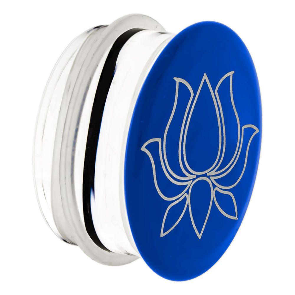 Plugs Earrings - Double Flare Silver Blue Lotus Glass Plugs - 1 Pair -Rebel Bod-RebelBod