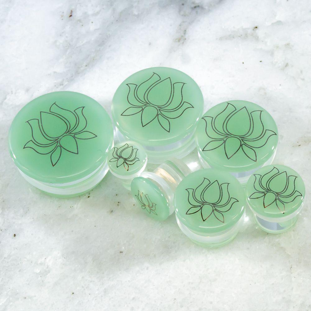 Plugs Earrings - Double Flare Silver Lotus Glass Plugs - 1 Pair -Rebel Bod-RebelBod