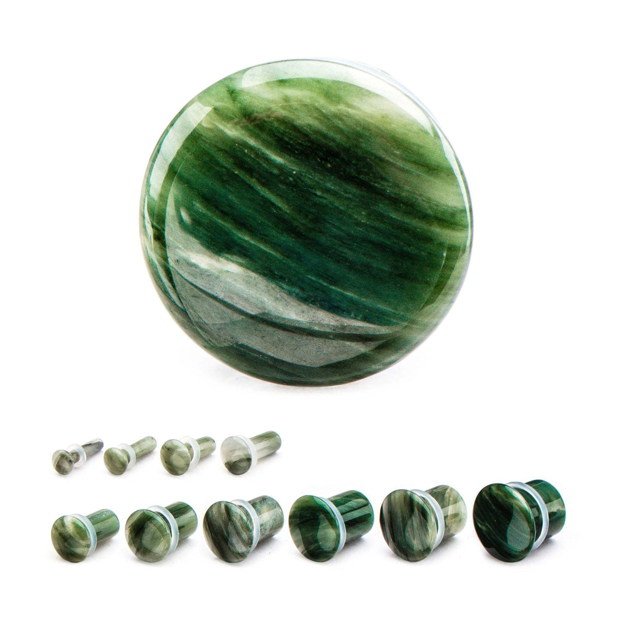 Plugs Earrings - Single Flare Single Flare Green Line Jasper Stone Plugs - 1 Pair sbvpstn2glj -Rebel Bod-RebelBod