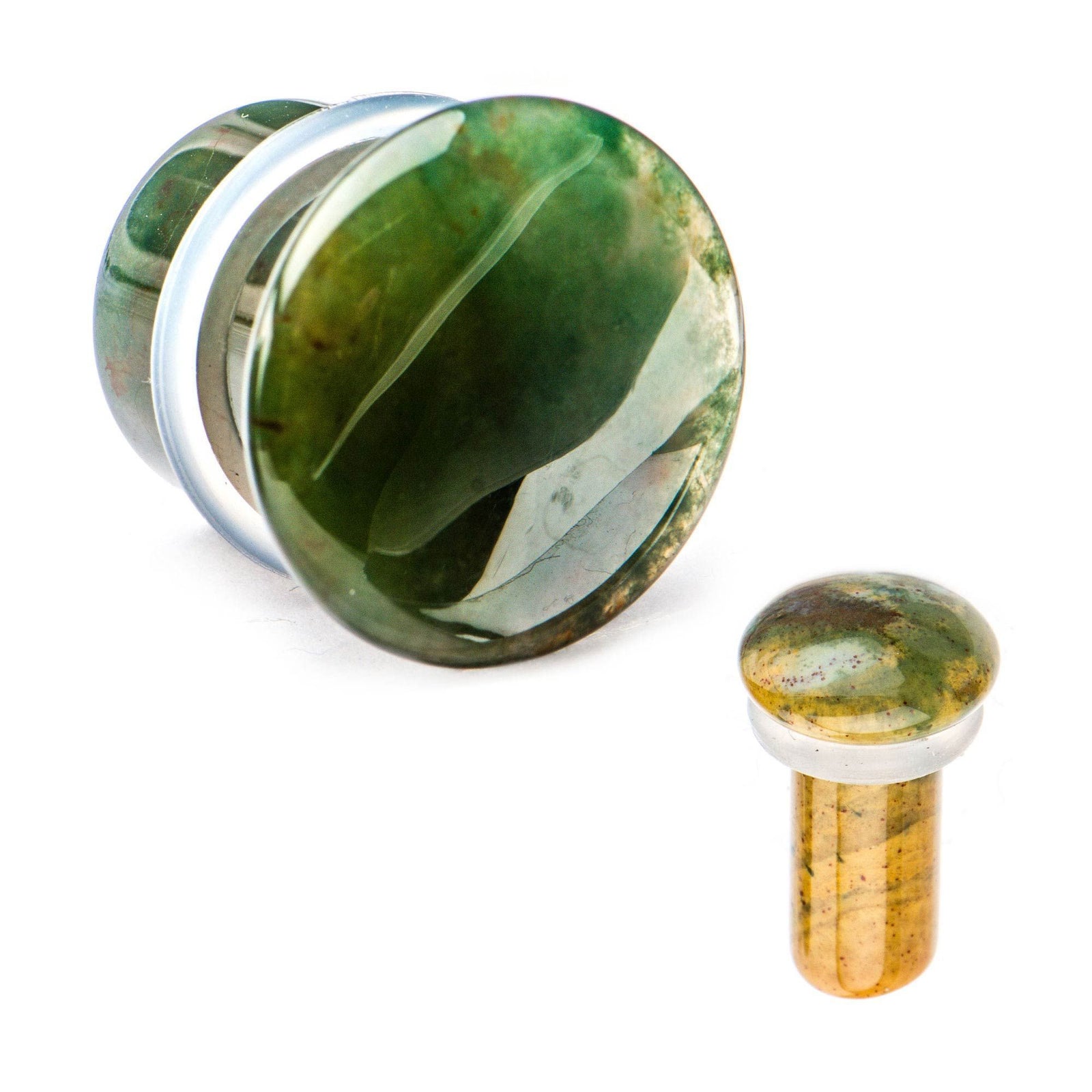 Single Flare Indian Agate Stone Plugs - 1 Pair
