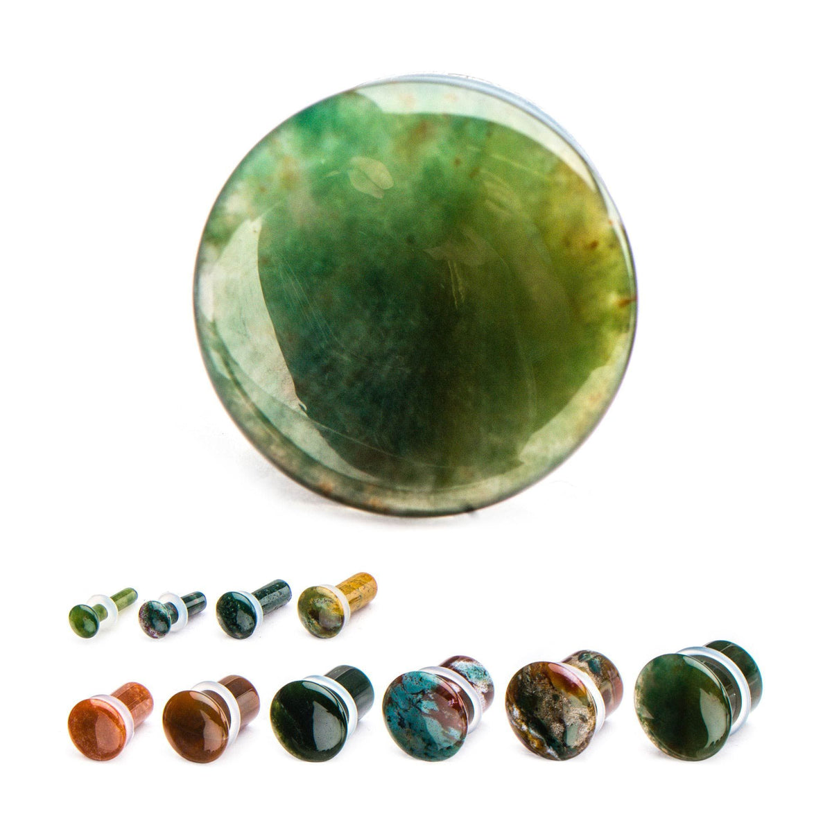 Single Flare Indian Agate Stone Plugs - 1 Pair