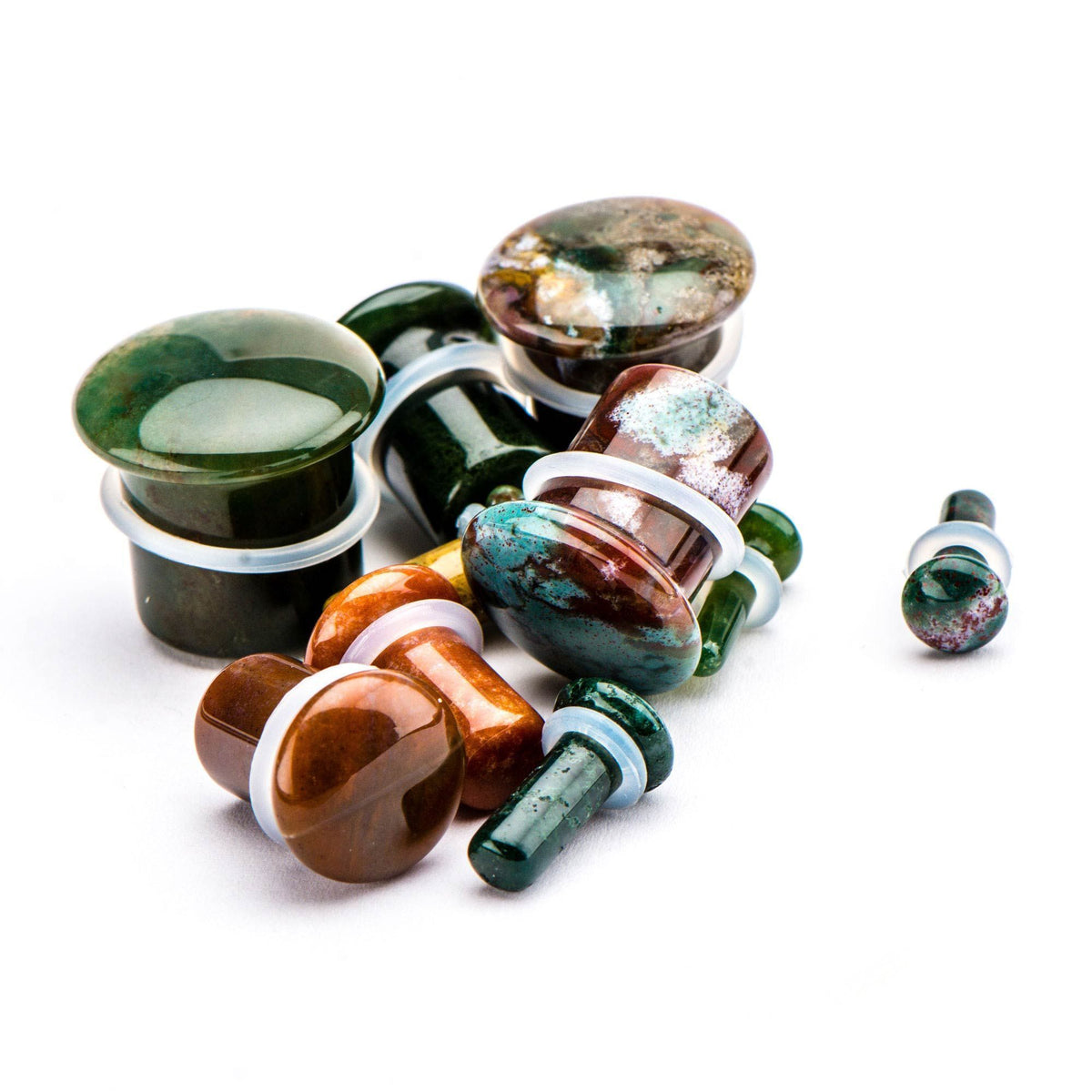 Single Flare Indian Agate Stone Plugs - 1 Pair