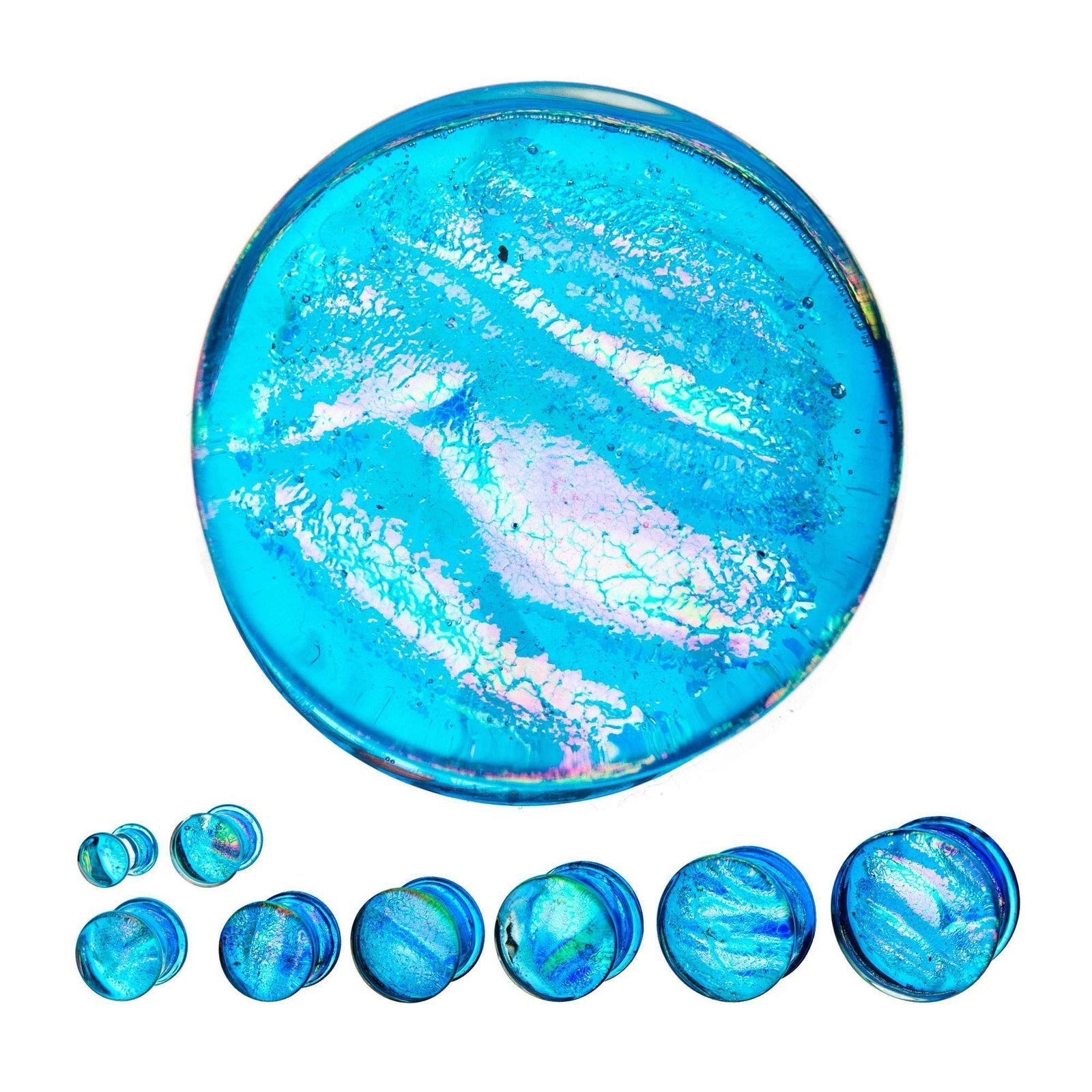 Plugs Earrings - Single Flare Single Flare Light Blue Dichroic Glass Plugs - 1 Pair sbvpgls1222lb -Rebel Bod-RebelBod