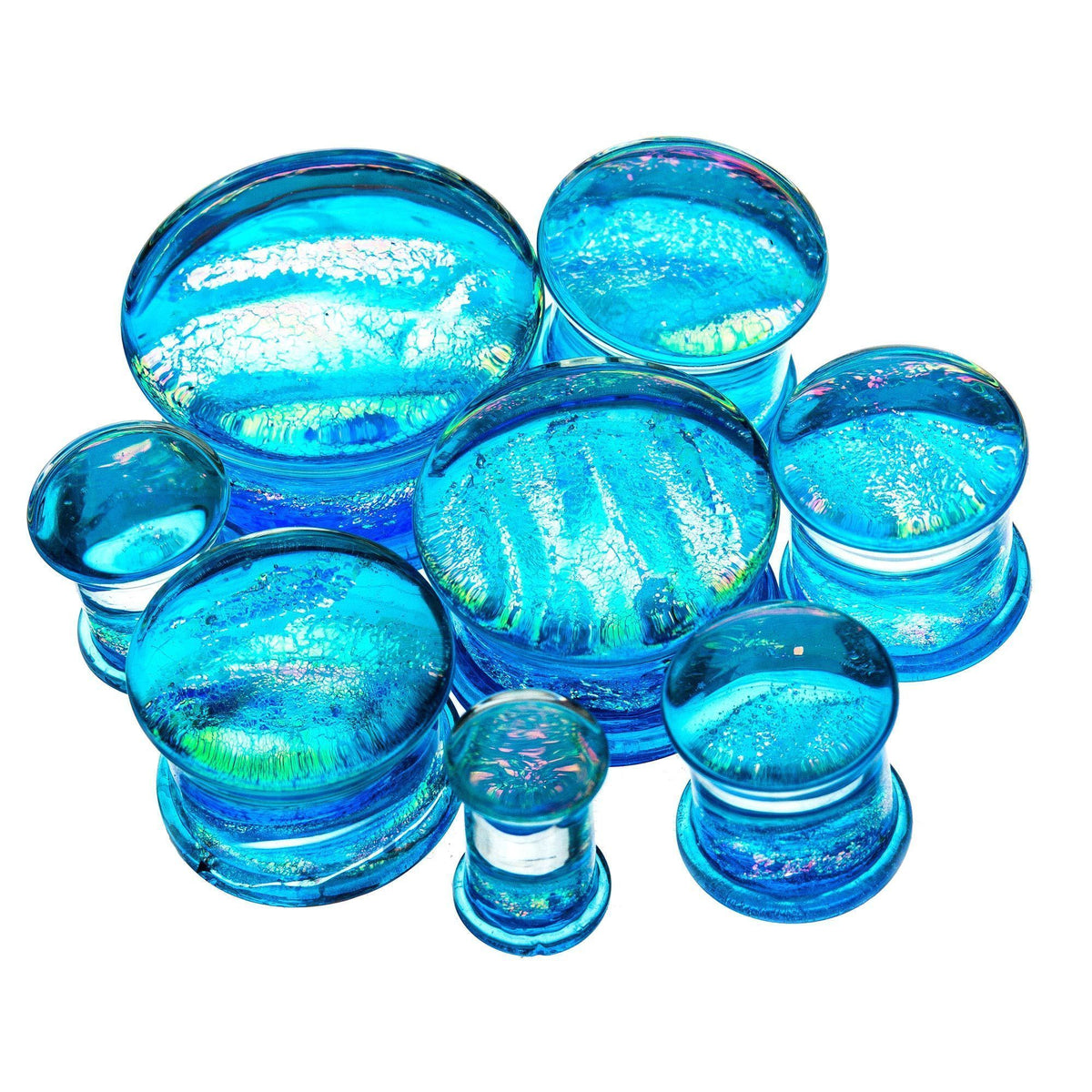 Plugs Earrings - Single Flare Single Flare Light Blue Dichroic Glass Plugs - 1 Pair sbvpgls1222lb -Rebel Bod-RebelBod