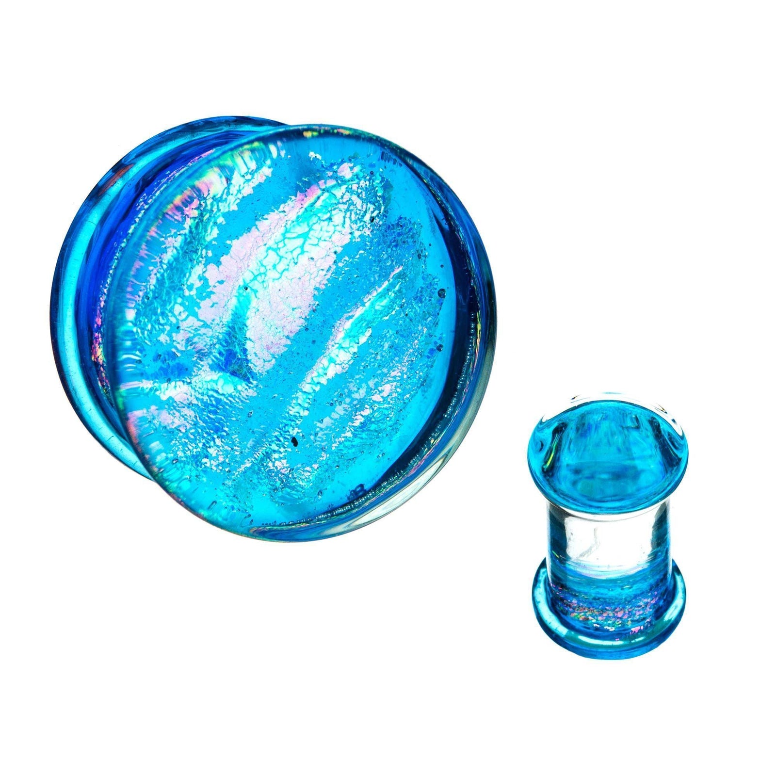 Plugs Earrings - Single Flare Single Flare Light Blue Dichroic Glass Plugs - 1 Pair sbvpgls1222lb -Rebel Bod-RebelBod
