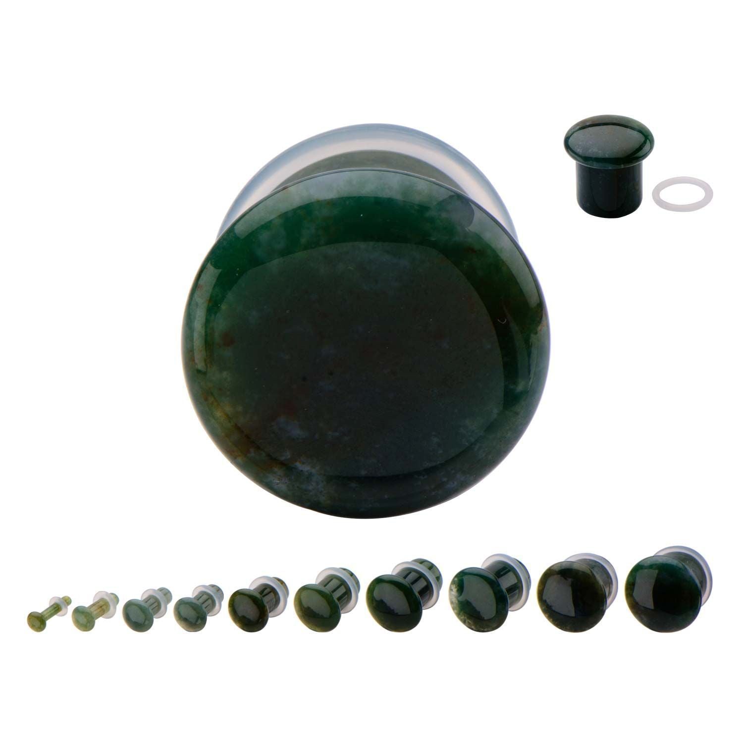 Single Flare Moss Agate Plugs - 1 Pair
